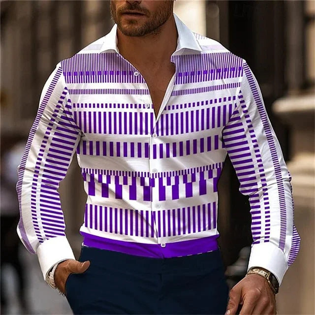 Men's Casual 3D Irregular Pattern Printed Shirt Long Sleeve