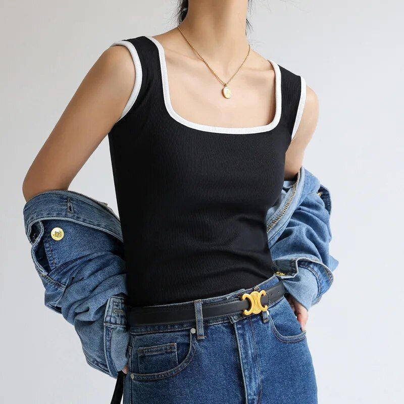 Ribbed Contrast Patchwork Tank Top