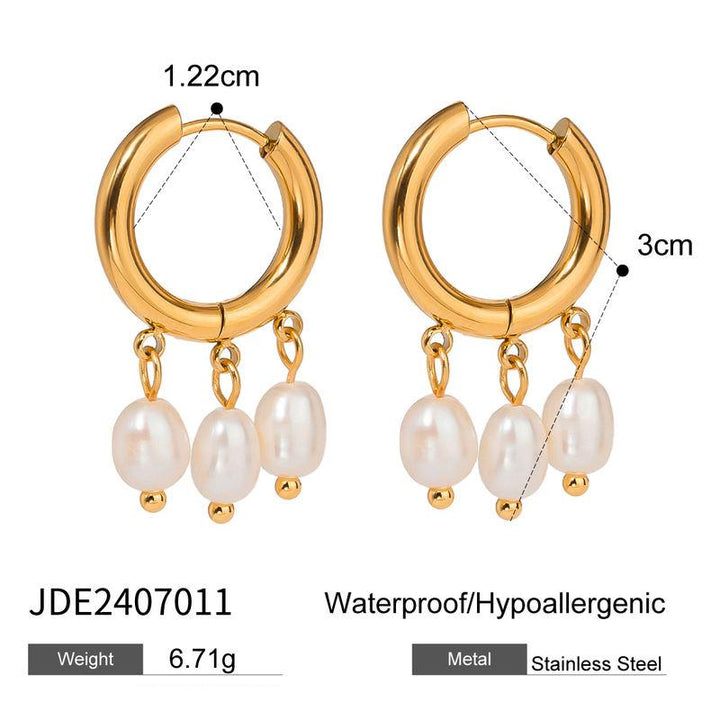 18K Gold Plated Stainless Steel Hoop Earrings with Freshwater Pearls