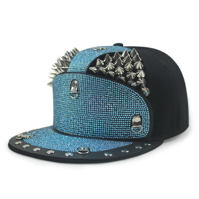 Punk Diamond Armor Tip Rivet Hip Hop Flat Brim Hat