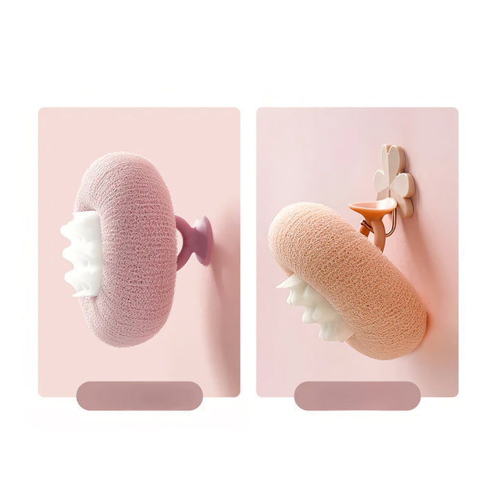 Flower Pattern Suction Cup Bath Sponge Ball Exfoliating Scrubber