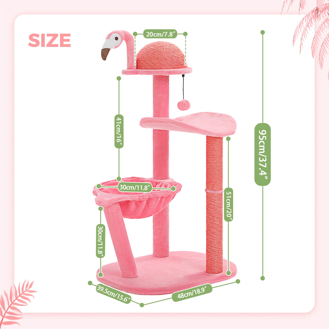 Flamingo Pink Cat Tree with Sisal Scratching Posts & Hammock