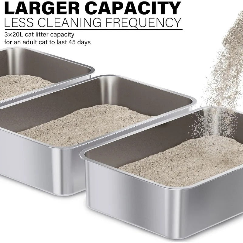 Stainless Steel Cat Litter Box 3-Pack