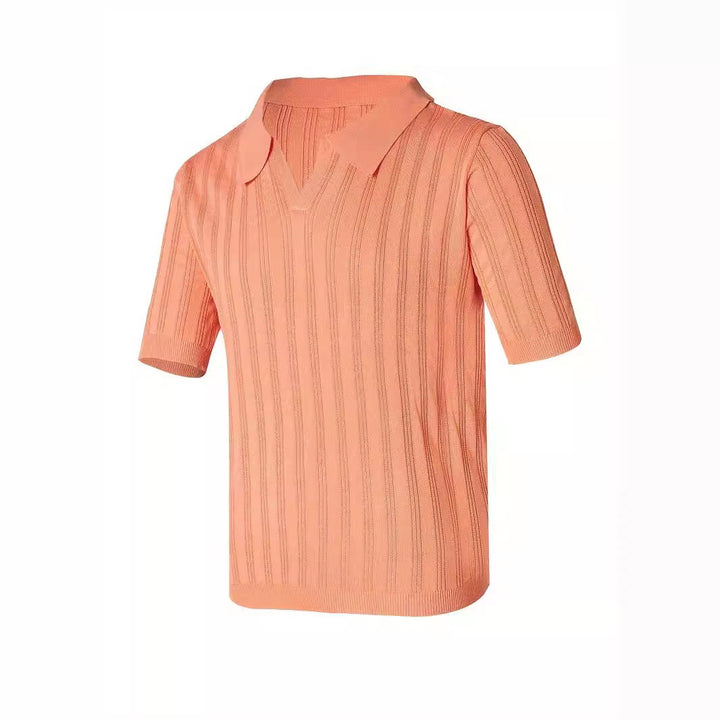 Lapel T-shirt Men's Short Sleeve Solid Color Versatile Knitted Top