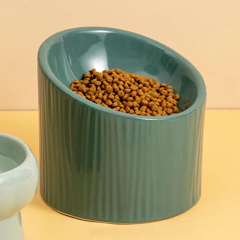 Elevated Ceramic Bevel Bowl for Cats and Dogs - Protects Cervical Spine