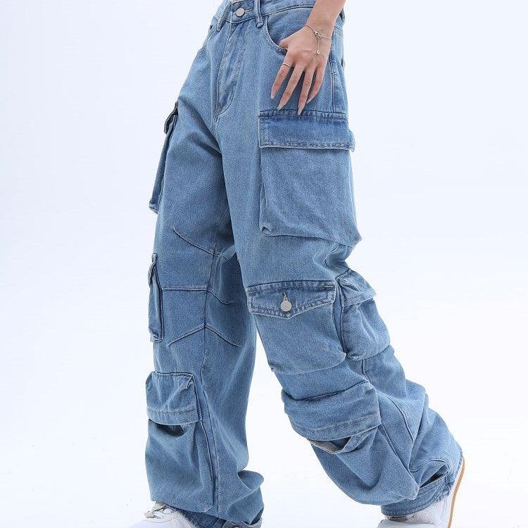 American High Street Multi-pocket Washed Baggy Jeans - Trendha
