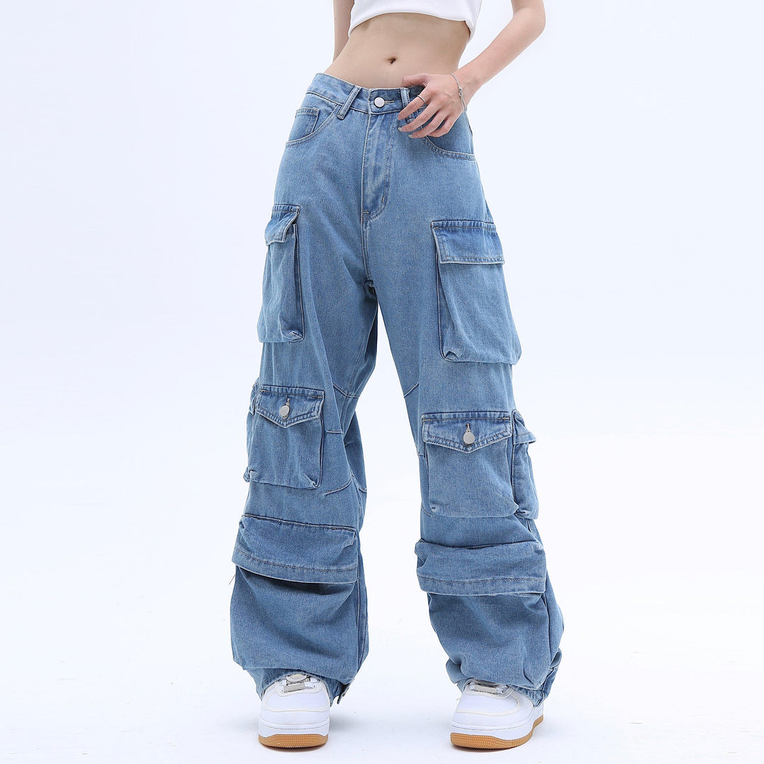 American High Street Multi-pocket Washed Baggy Jeans - Trendha