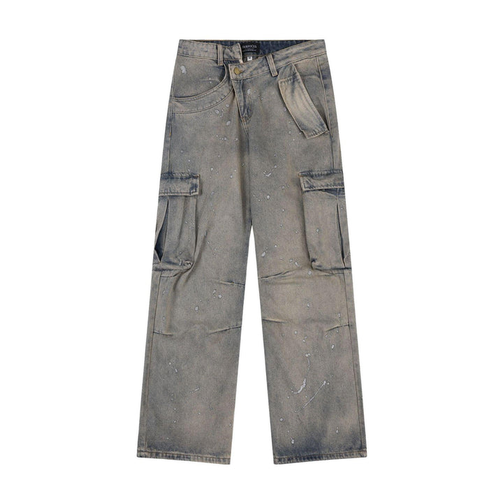American Street Fashion Retro Easy Matching Washed Cargo Pocket Denim Trousers - Trendha