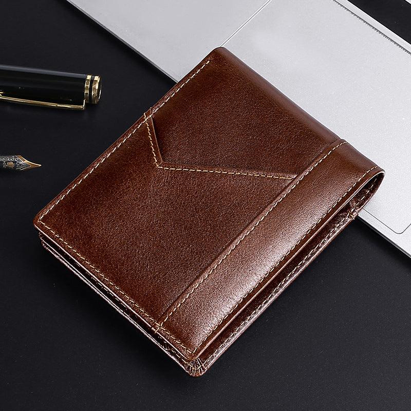 Anti-magnetic Theft Brush Retro Oil Leather Wallet Smooth Touch RFID Business Men Standard Wallet With Photo Window - Trendha