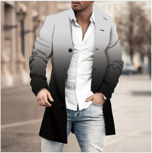 Men's Woolen Stand Collar Mid-length Casual Coat