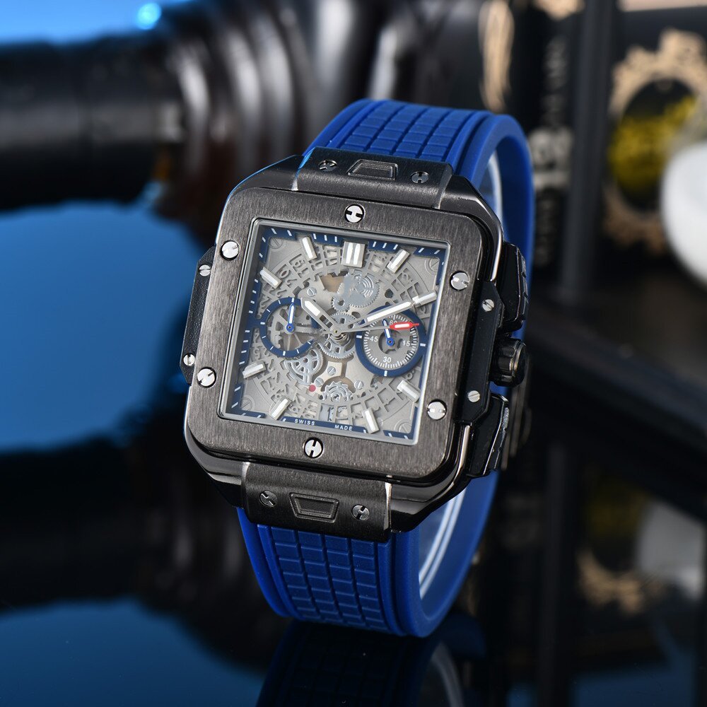 Square Hollow Quartz Watch Multicolor Silicone Men