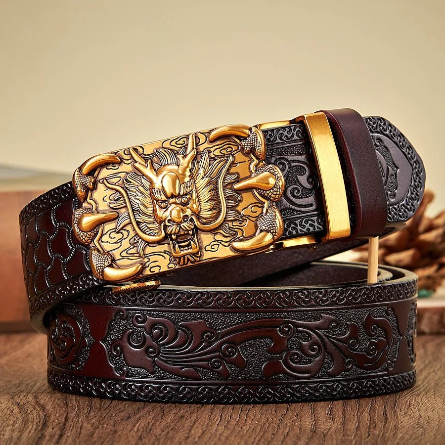 3.5CM Dragon Automatic Buckle Leather Belt for Men