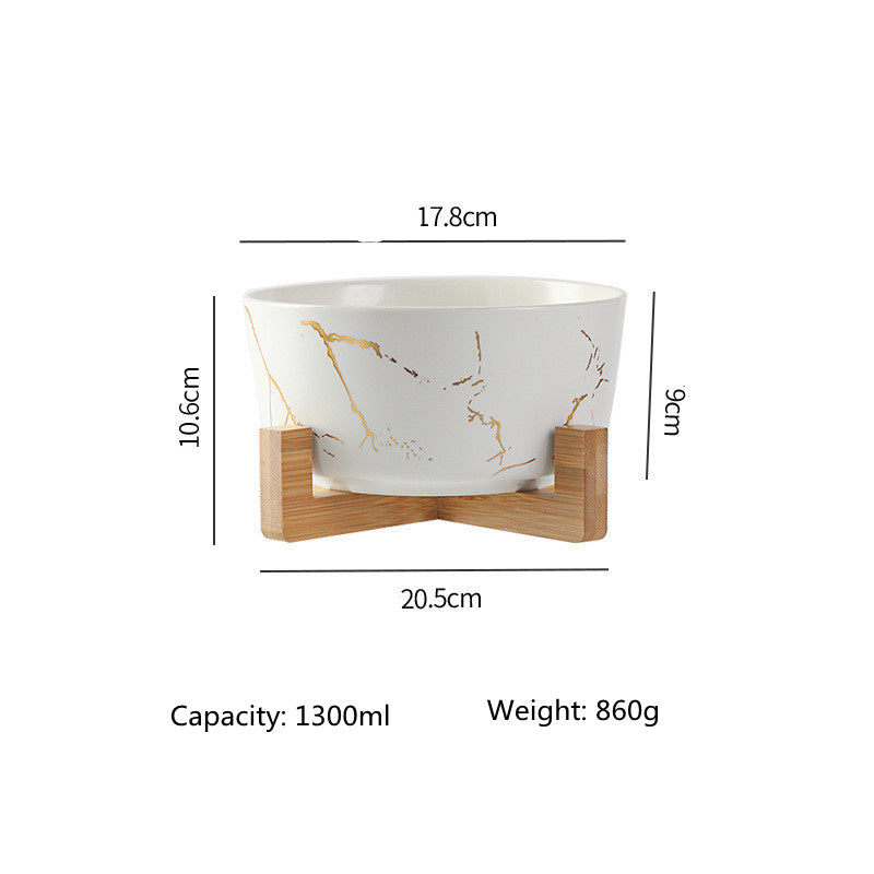 Elegant Marble Pet Bowl with Bamboo Stand