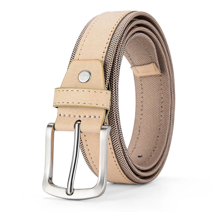 Men’s Suede Leather Belt with Oxford Fabric Strap – Genuine Leather Luxury Pin Buckle