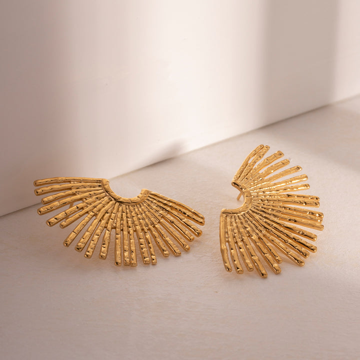 18K Gold Plated Hollow Wing Fan-Shaped Chunky Pendant Earrings