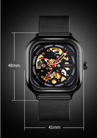 Automatic Waterproof Mechanical Watch Mesh Belt Hollow Square