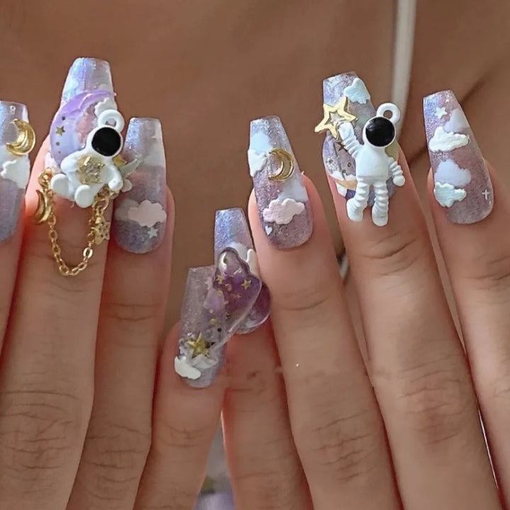 Hand Wearing Nail Art Sticker Pass Astronaut