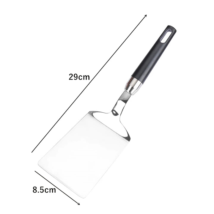 Stainless Steel Cooking Spatula with Wooden Handle - Teppanyaki, Pizza, Pancake, and BBQ Utensils