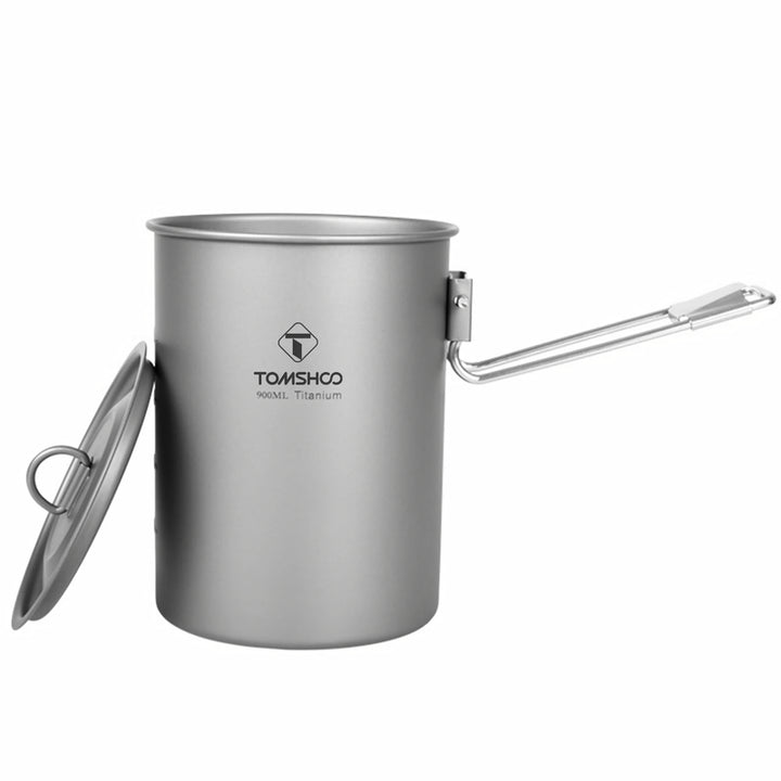 Lightweight Titanium Camping Pot 900ml with Lid and Foldable Handle