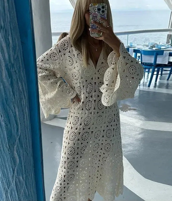 Women's Lace Embroidered Long Sleeve Dress