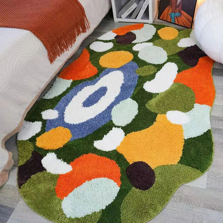 Soft Moss & Pebble-Themed Non-Slip Rug for Kids