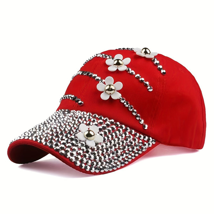 Four Flower Studded Diamond Duckbill Cap