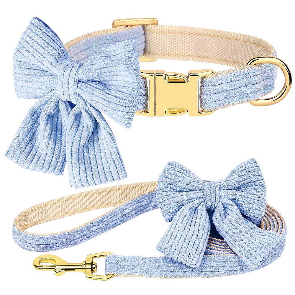 Fashion Dog Collar and Leash Set with Bowtie