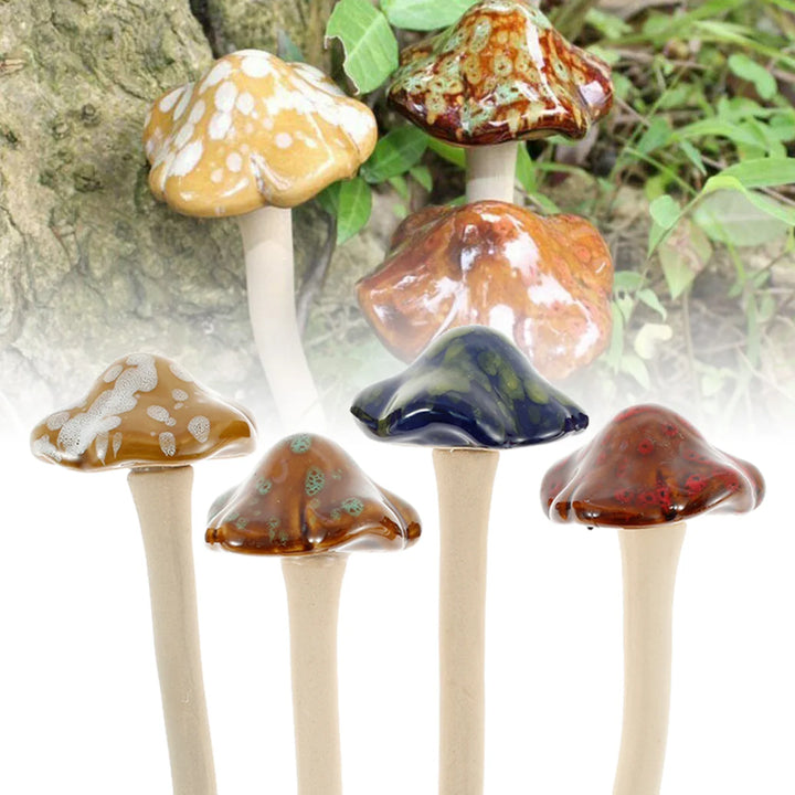 4Pcs Ceramic Garden Mushroom Ornaments – Realistic Waterproof Fairy Decorations