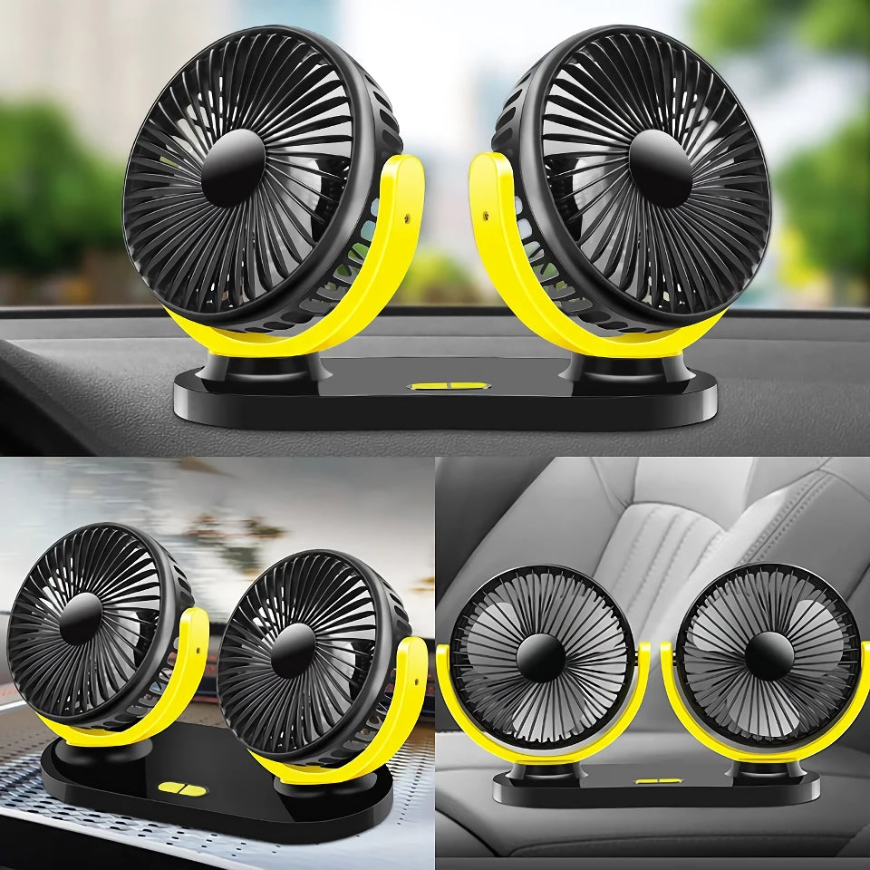 12/24V Dual-Head Car Fan - Adjustable 3-Speed USB Cooling Fan for Auto