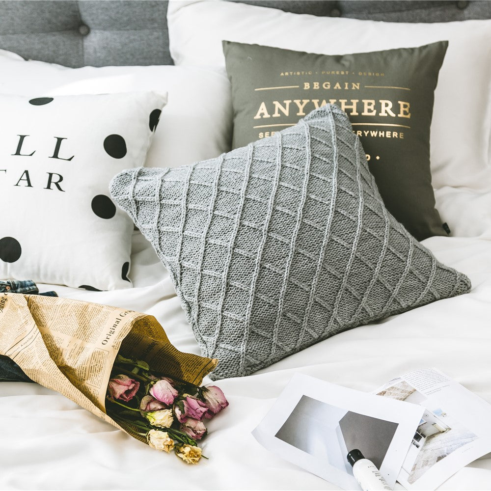 Elegant Gray Knitted Pattern Decorative Pillowcase