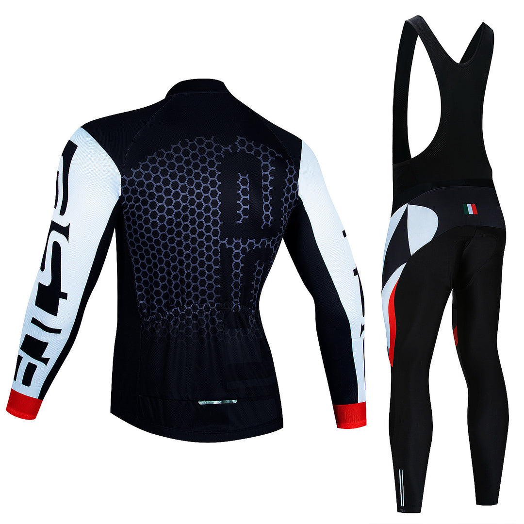 Men's Riding Jersey Long Sleeve Top And Trousers Wicking Breathable Cycling Suspender Suit