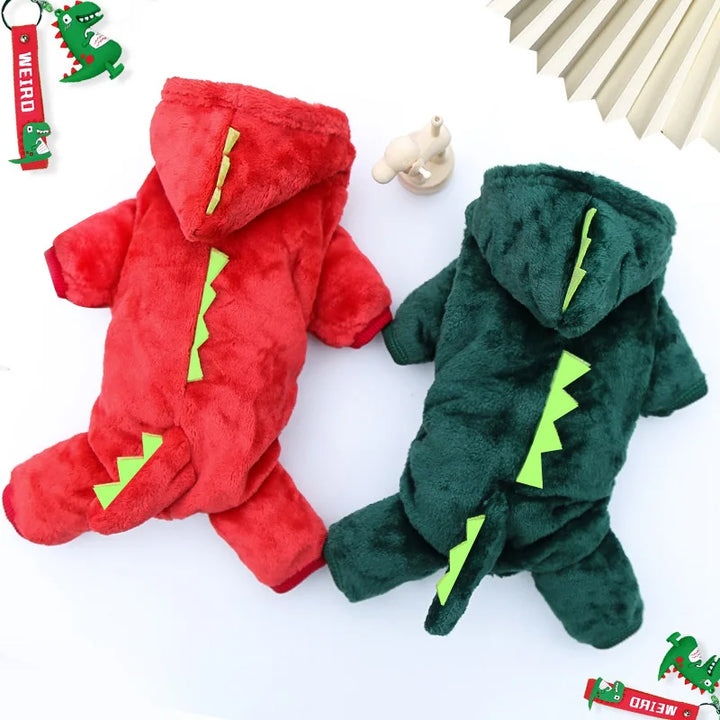 Winter Dinosaur Fleece Dog Jumpsuit