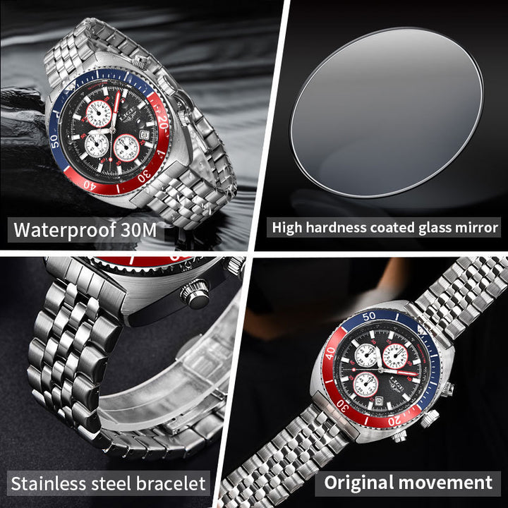 Fashion Trend Multi-functional Student Men's Large Dial Waterproof Quartz Watch