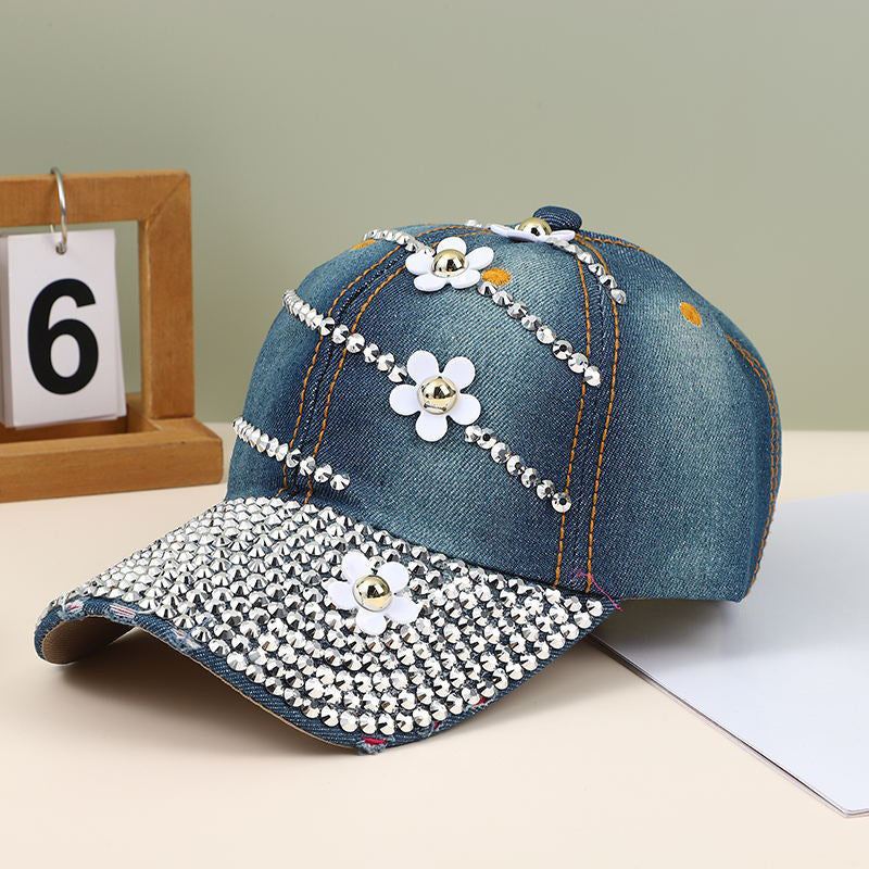 Four Flower Studded Diamond Duckbill Cap