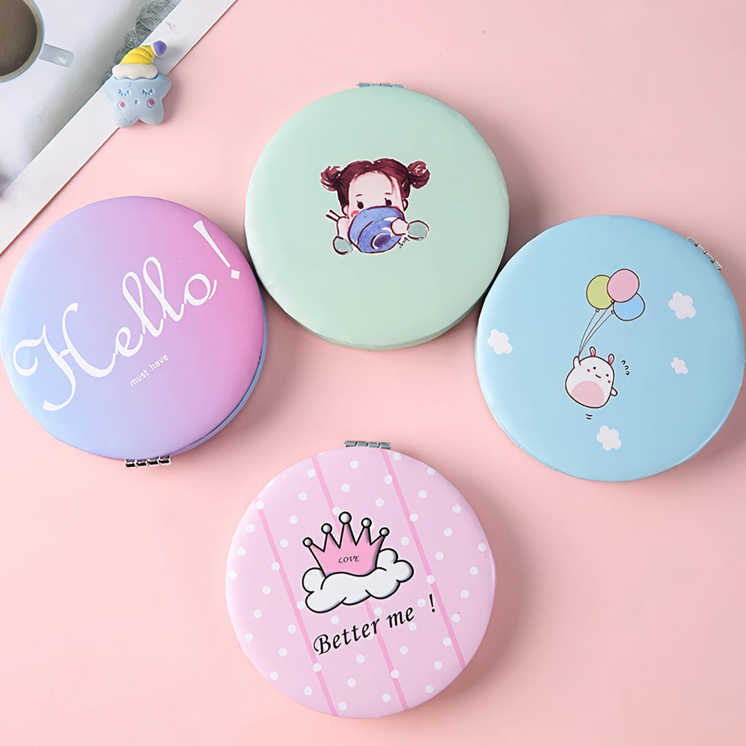 Portable Cute Cartoon Print Foldable Makeup Mirror - 2-Sided Travel Pocket Mirror