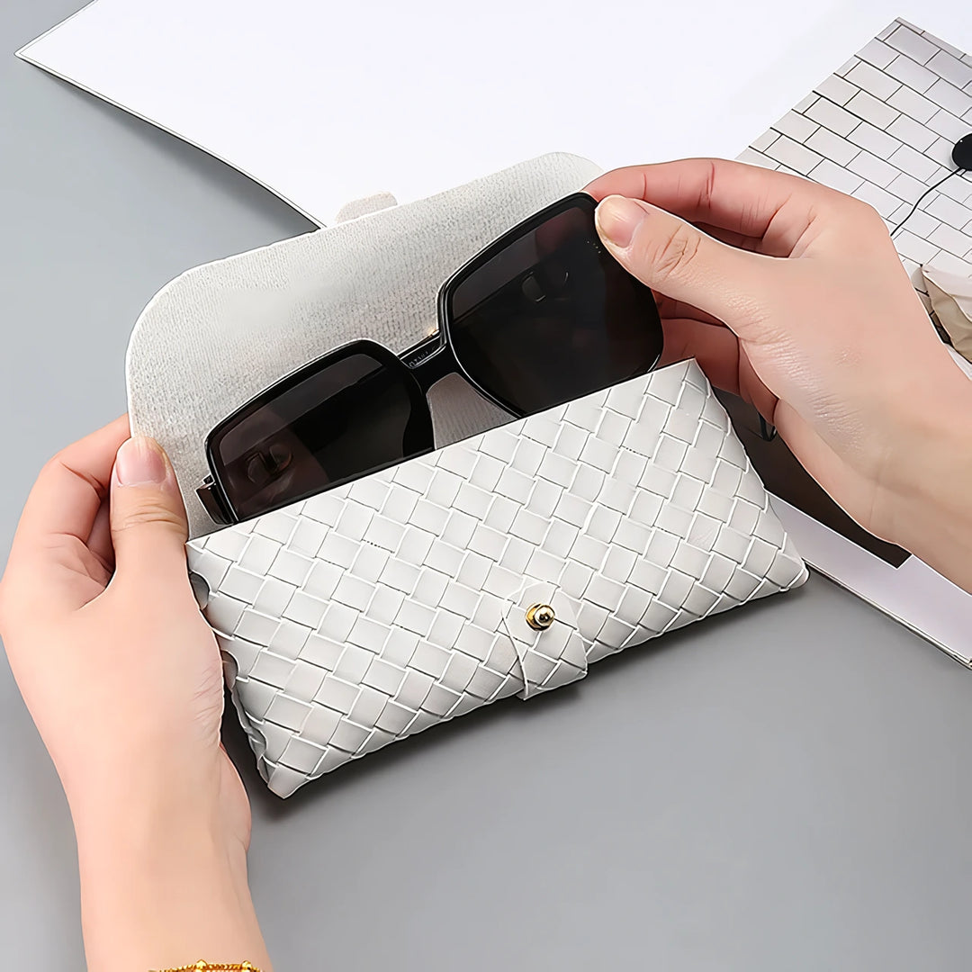 Chic Twist Braided Leather Sunglasses Case with Snap Closure