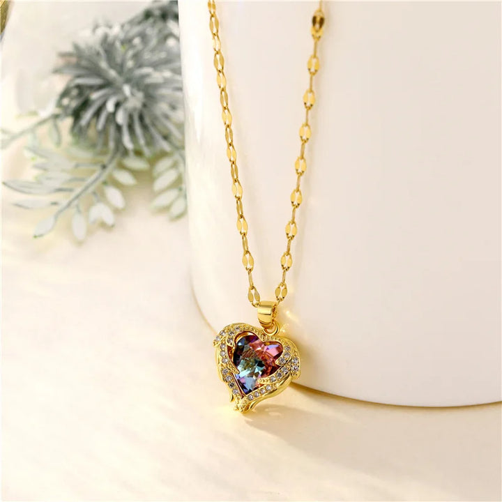 Golden Ocean Heart Titanium Steel Necklace