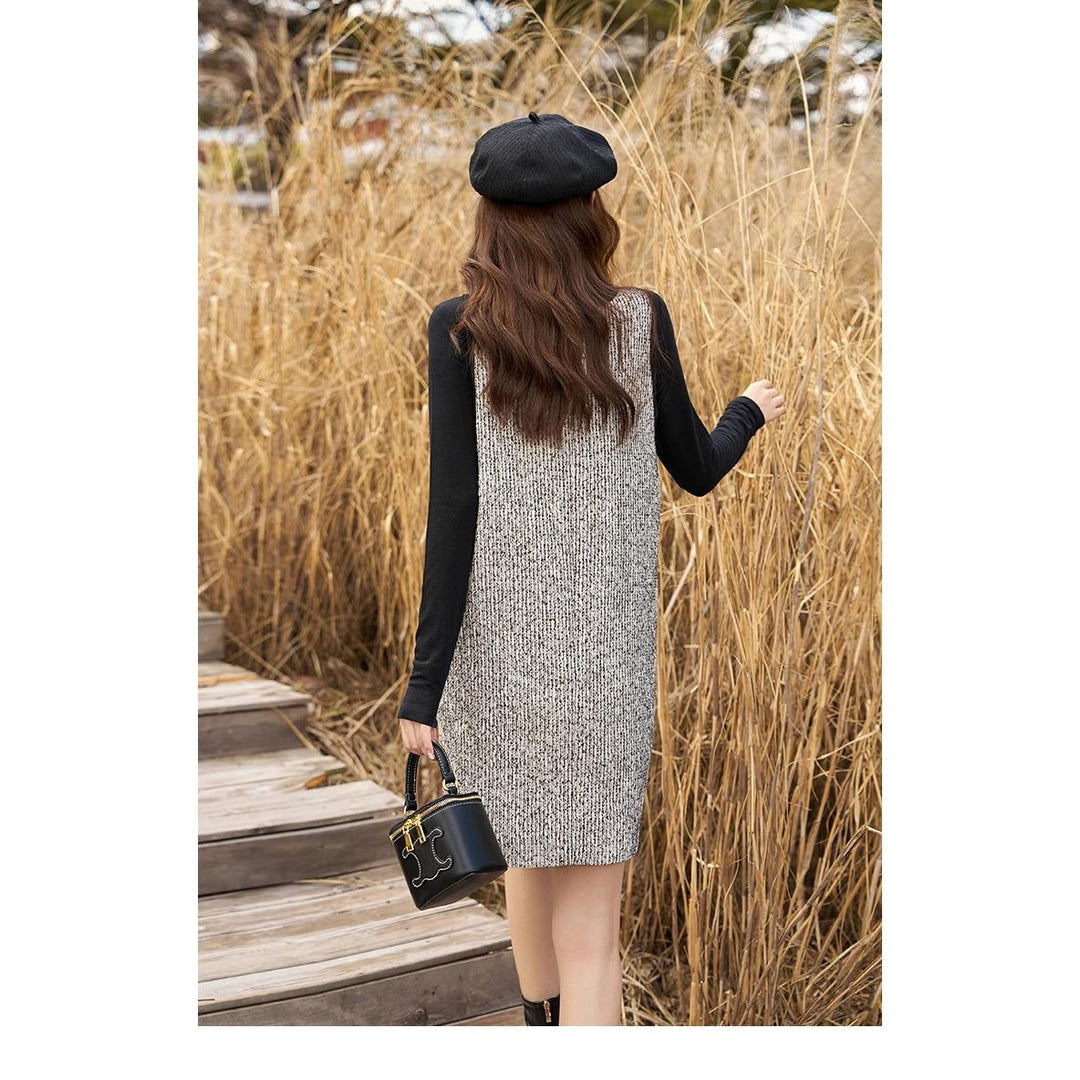 Elegant Women's Knee-Length Tweed Suspender Dress