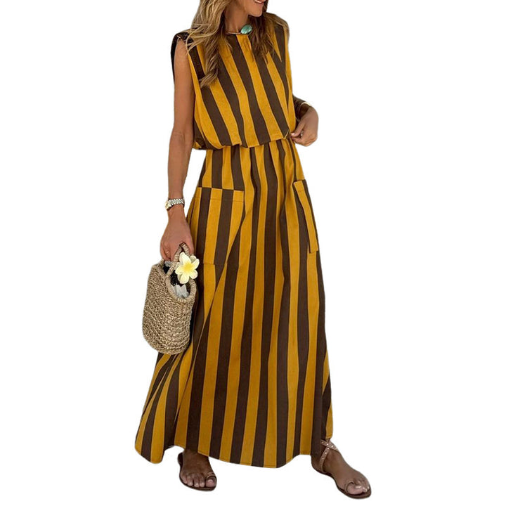 Striped Printed Mid-length Sleeveless Dress