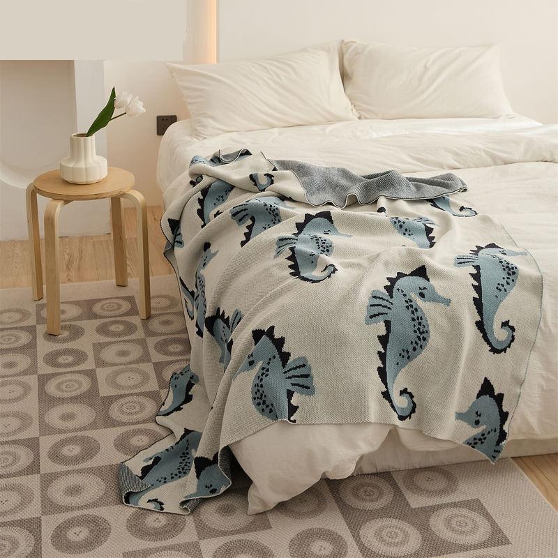 Cute Sea Horse Cotton Blanket