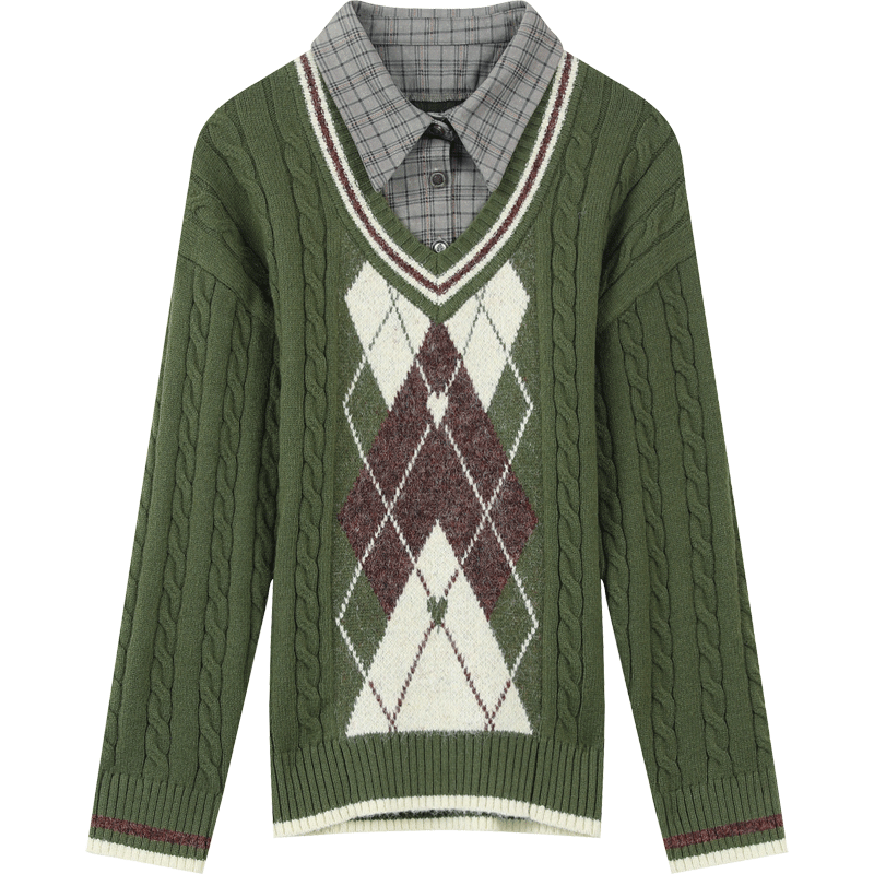 Retro Rhombus Spliced Pullover Sweater