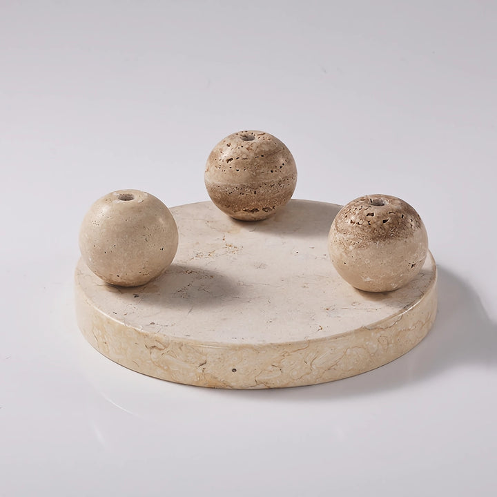 Travertine Sphere Ball Stand and Tray