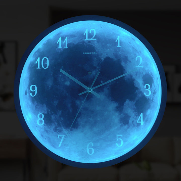 12-inch Wall Clock For Home Decoration Blue Moon Sound Control Luminous Simple Modern Mute Home Gothic Room Decor