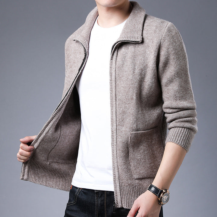 Men's Zipper Knitted Alpaca Fleecefiber Lapel Casual Jacket