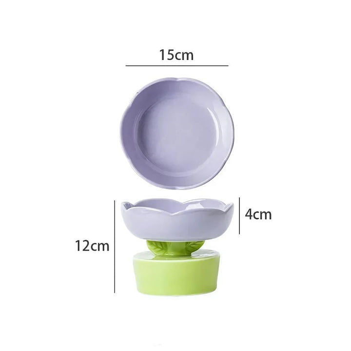 Flower-Shaped Ceramic Cat Bowl - Creative Food & Water Dish for Cats