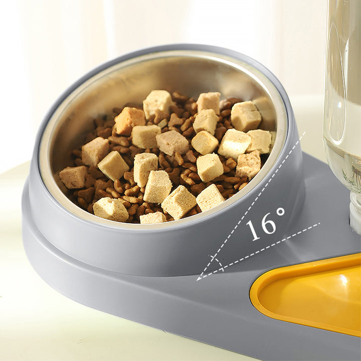 2-in-1 Pet Bowl with Automatic Water Fountain - Raised Stainless Steel Feeder