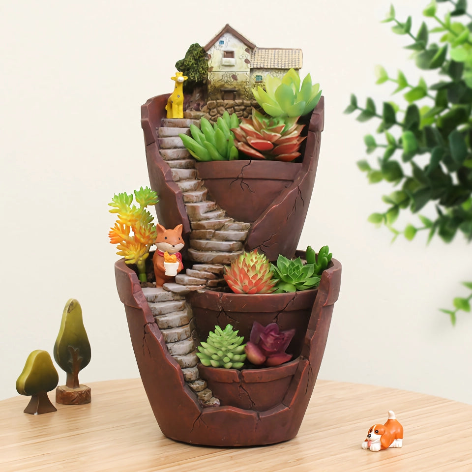 Creative Farmhouse Resin Succulent Planter - Fairy Garden Home Decor