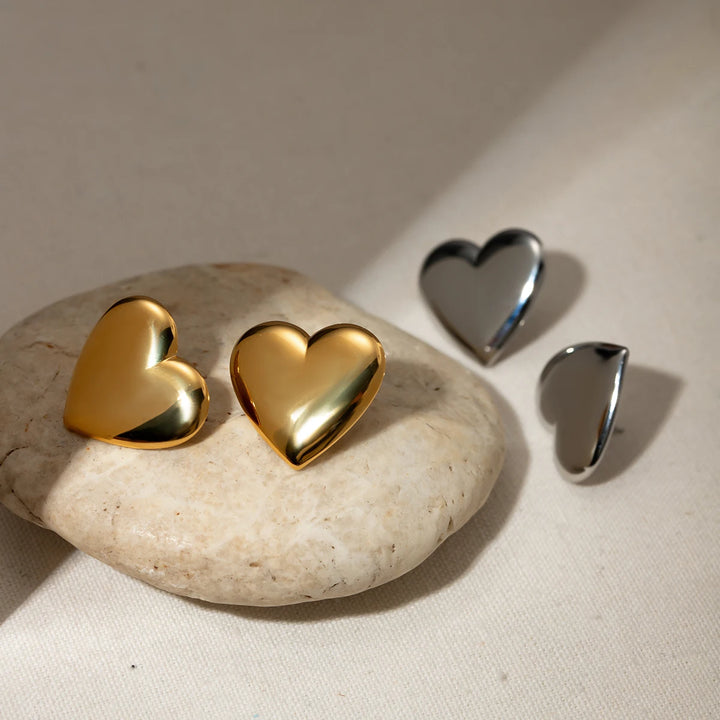 18K Gold Plated Stainless Steel Heart Stud Earrings