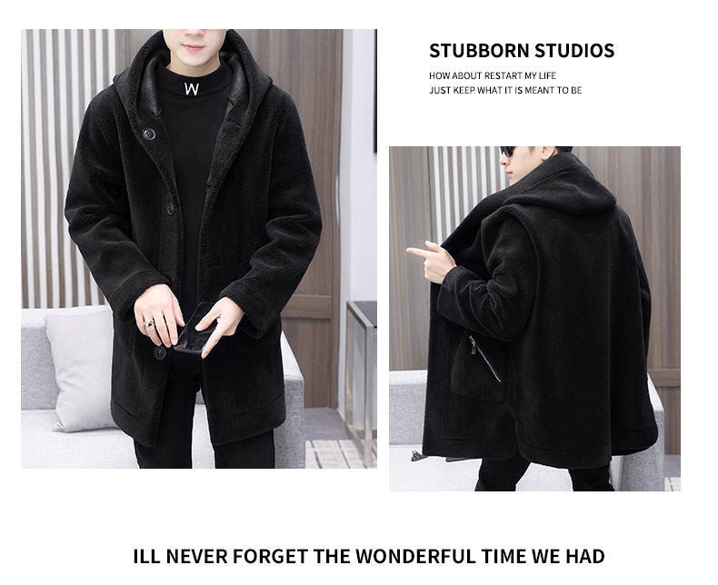 Double-sided Wear Fleece Coat Hooded Mid-length Coat