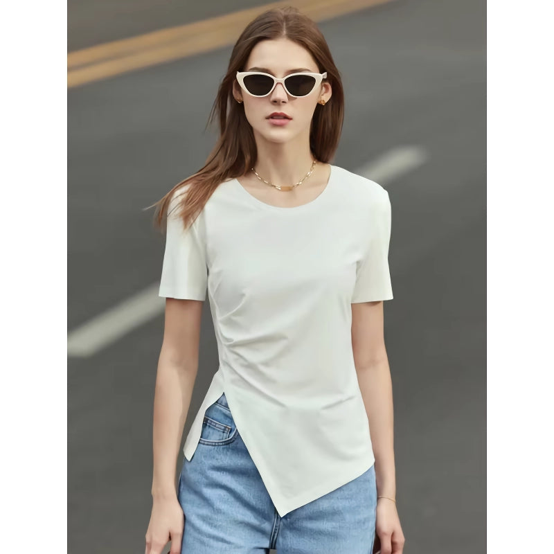 Minimalist Asymmetric O-Neck Short Sleeve Tee